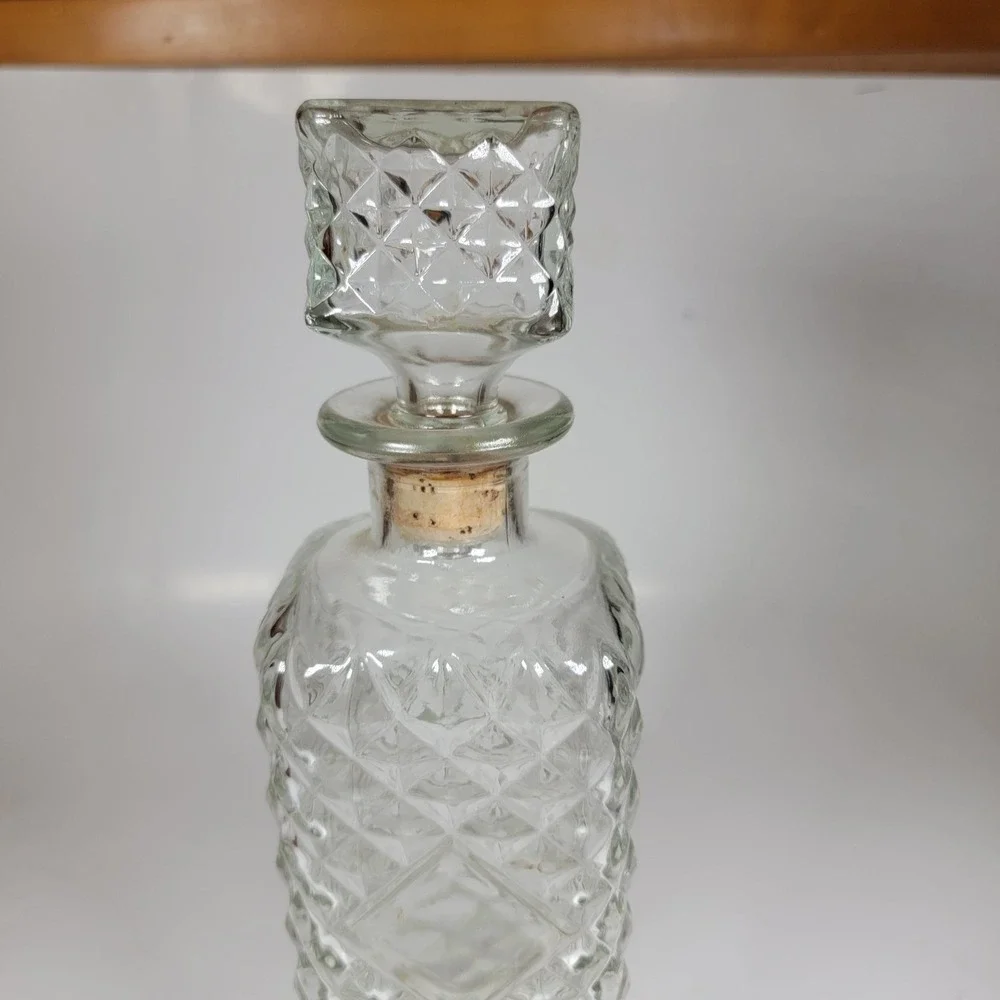 Vintage Cut  diamond Glass Decanter with Cork Stopper-Very Elegant/Rare